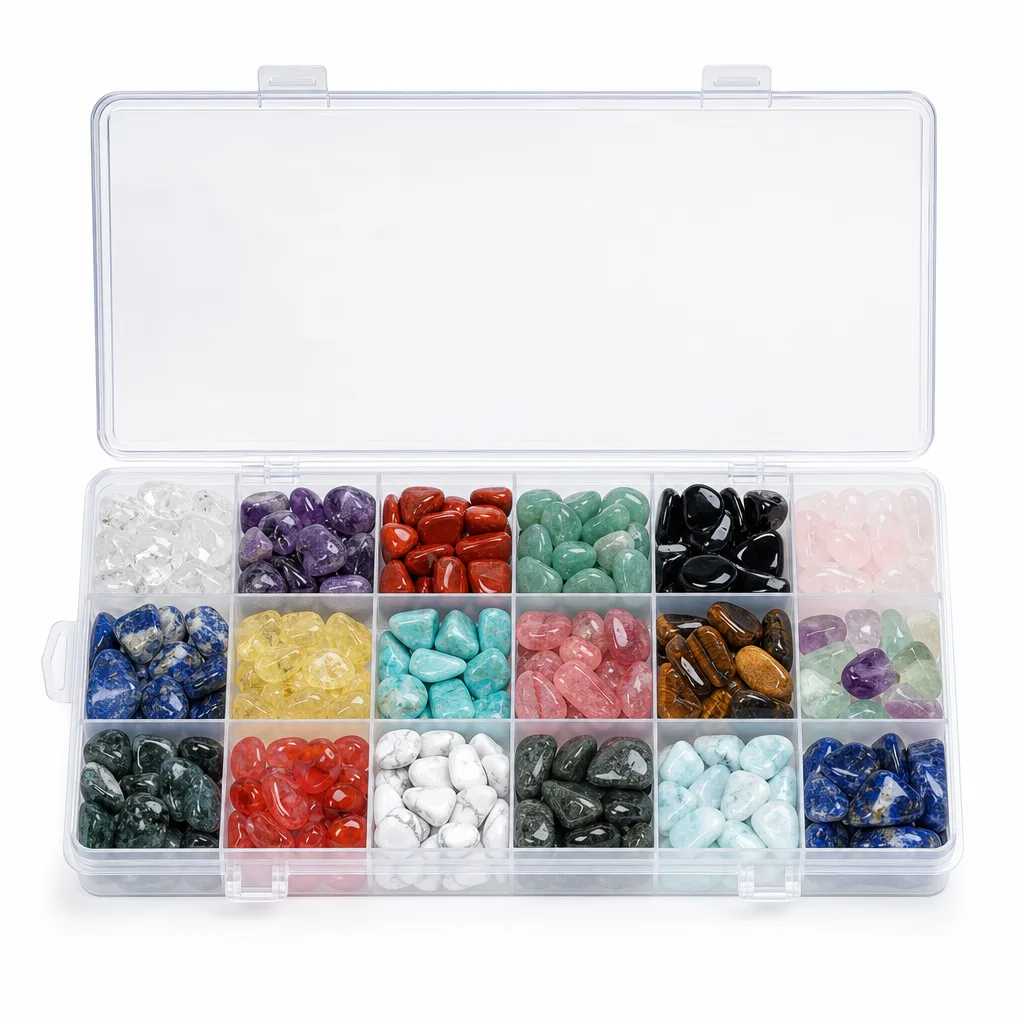 Premium 18-Material Gravel Box Crystal for Chakra Healing & Energy Protection – Meditation, Yoga & Spiritual Decor Collection