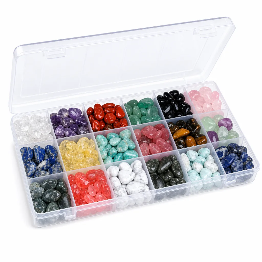 Premium 18-Material Gravel Box Crystal for Chakra Healing & Energy Protection – Meditation, Yoga & Spiritual Decor Collection