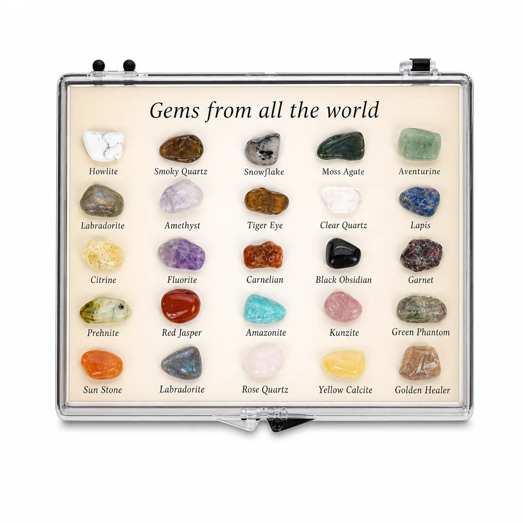 Premium Handcrafted English Mineral Specimen Box – Chakra Healing for Meditation & Wellness Studio