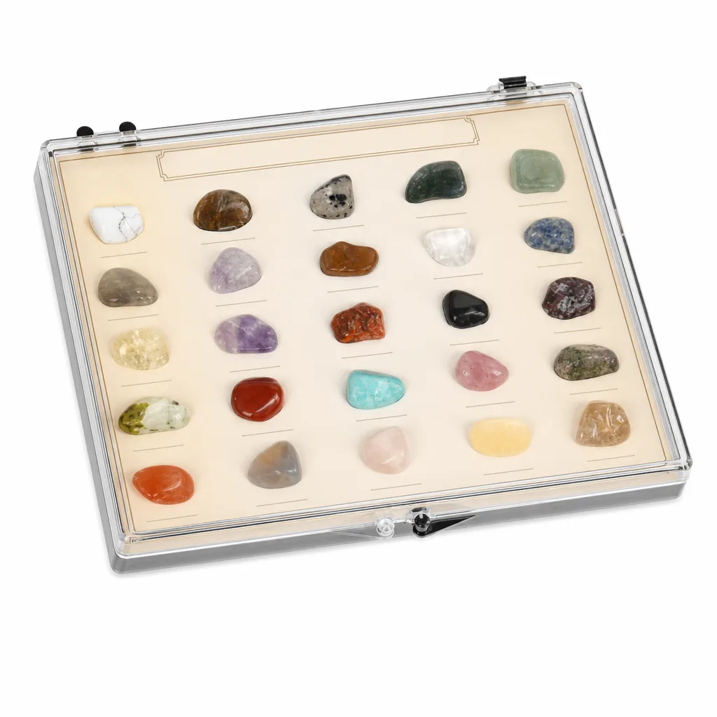 Premium Handcrafted English Mineral Specimen Box – Chakra Healing for Meditation & Wellness Studio