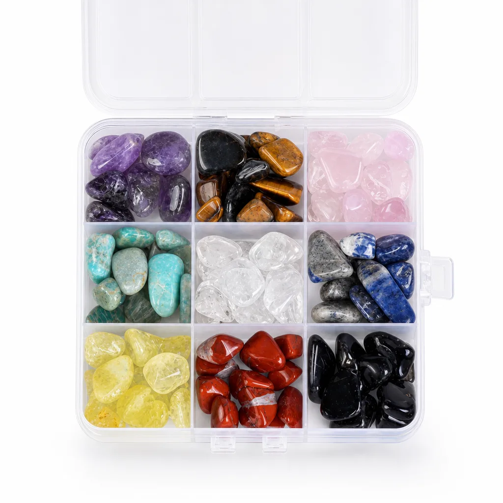 Premium 9-Material Gravel Crystal Box – Handcrafted Chakra Healing Energy for Meditation, Yoga, Living Room & Spiritual Gifts