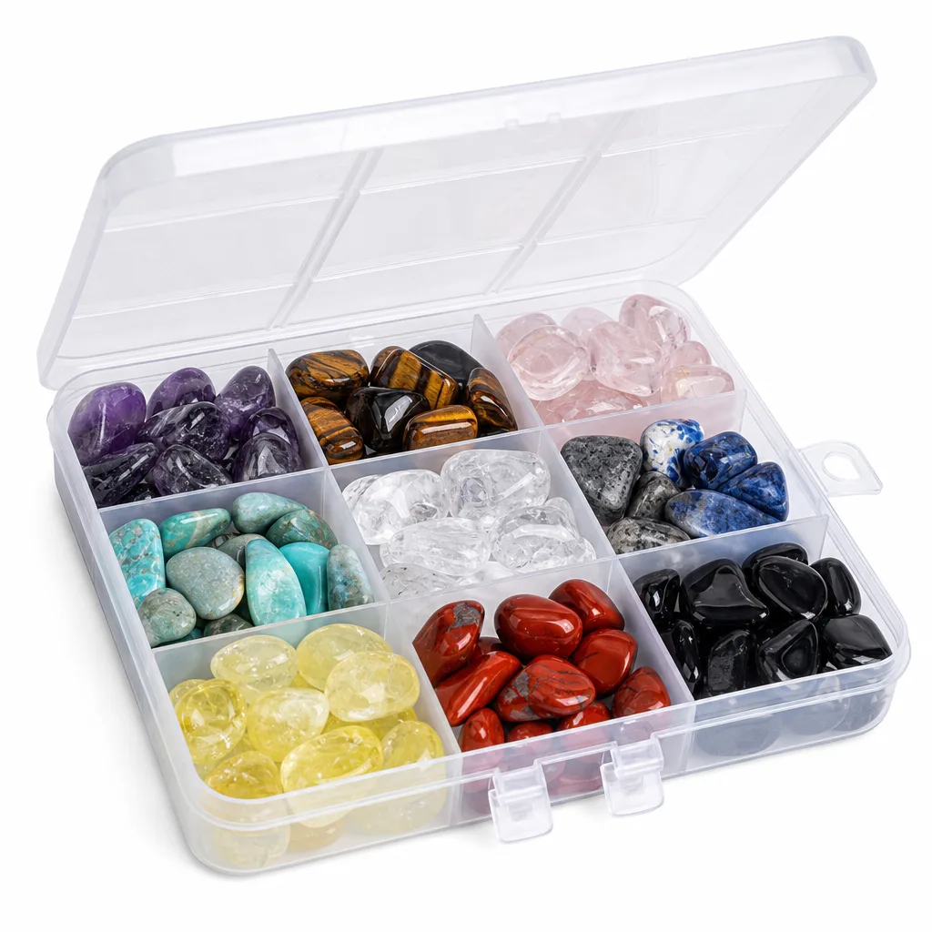 Premium 9-Material Gravel Crystal Box – Handcrafted Chakra Healing Energy for Meditation, Yoga, Living Room & Spiritual Gifts