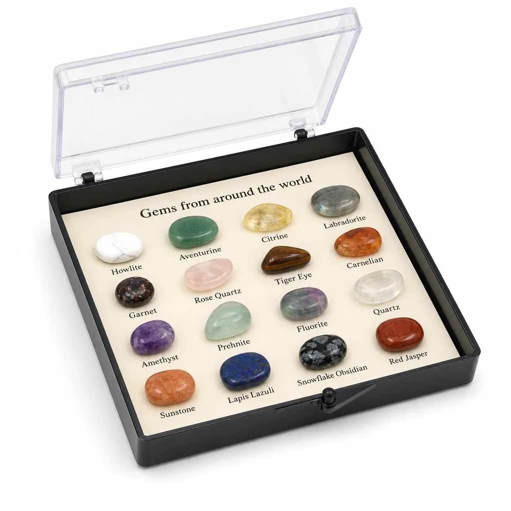 Premium Handcrafted 16-Mineral Crystal Box for Chakra Healing & Energy in Meditation, Yoga & Home Decor Collection
