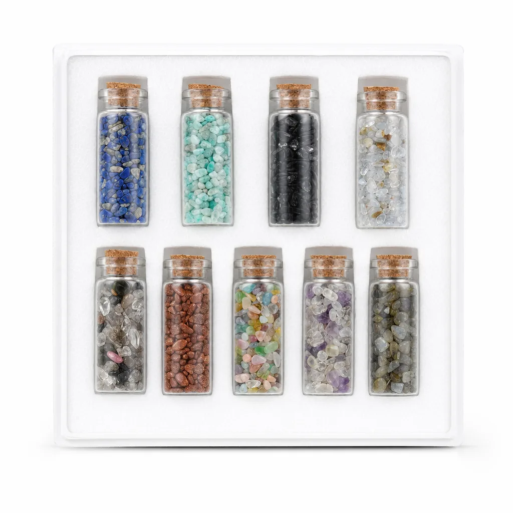 Gravel Bottle Gift Box – Handcrafted Healing Chakra Energy Crystals for Meditation, Yoga, Bedroom & Spiritual Altar Decor
