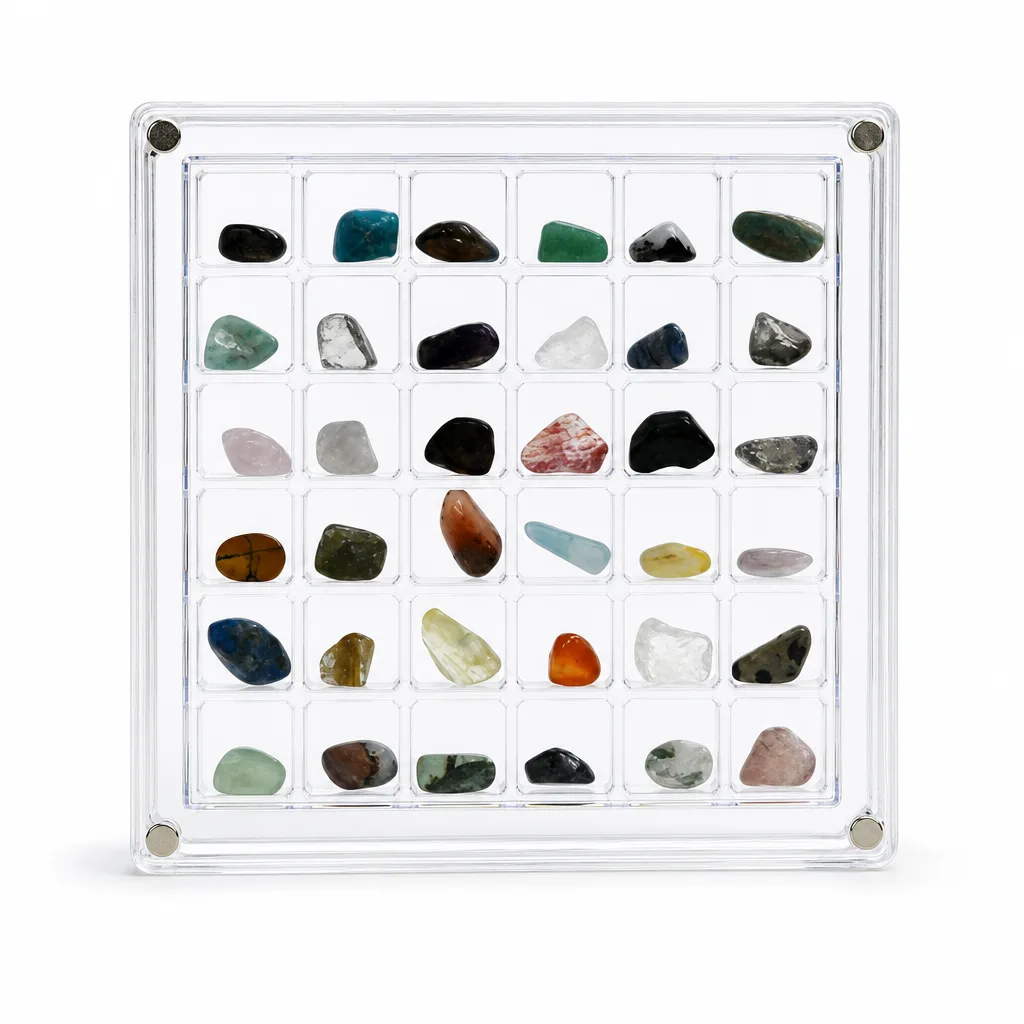 Acrylic Crystal Mineral Specimen Box for Chakra Healing Energy Protection in Meditation and Home Decor Collection