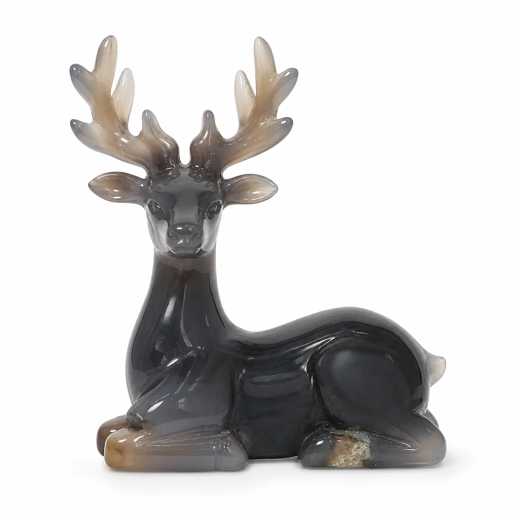 Premium Agate Deer Sculpture – Handcrafted Chakra Healing Energy Decor for Meditation, Office & Spiritual Gift