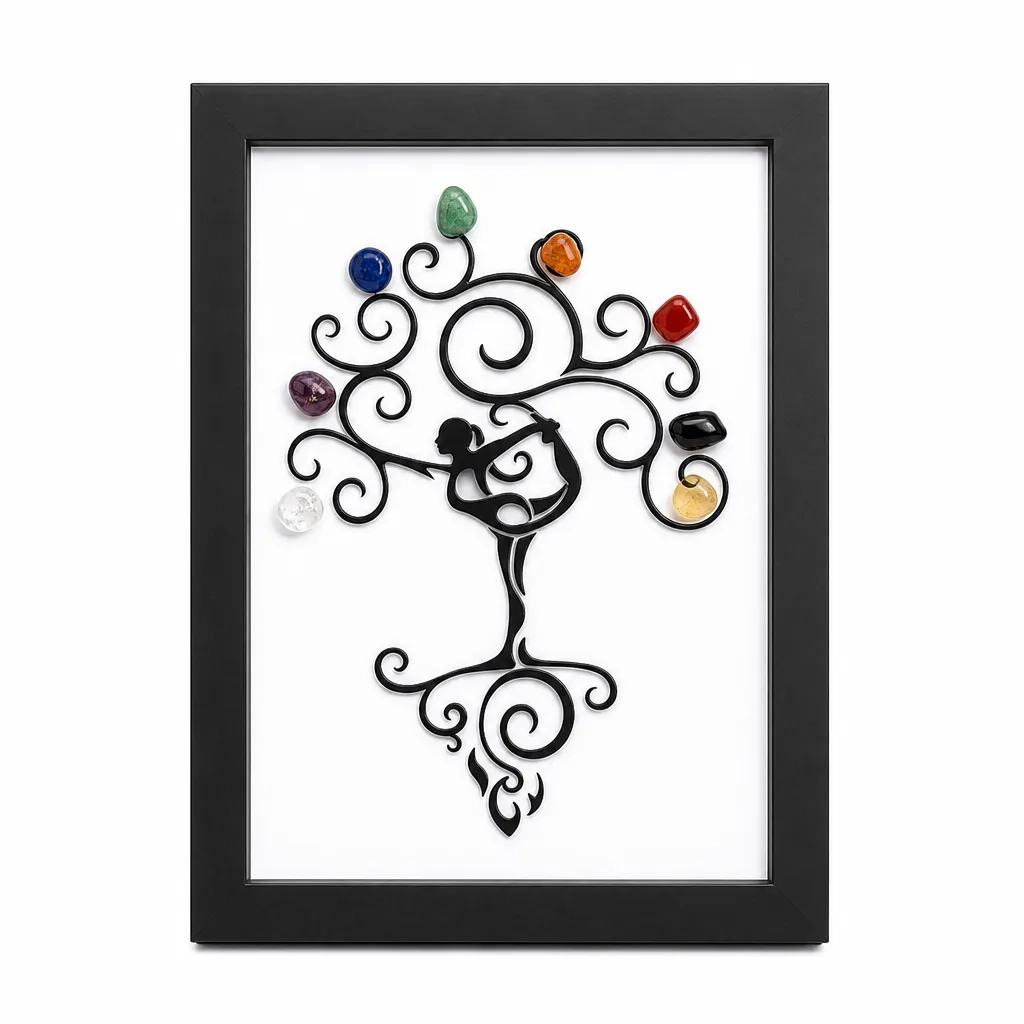 Seven Chakras Crystal Tree Picture Frame – Handcrafted Healing Energy Protection Decor for Meditation, Yoga, Office & Altar | Premium Metaphysical Collection