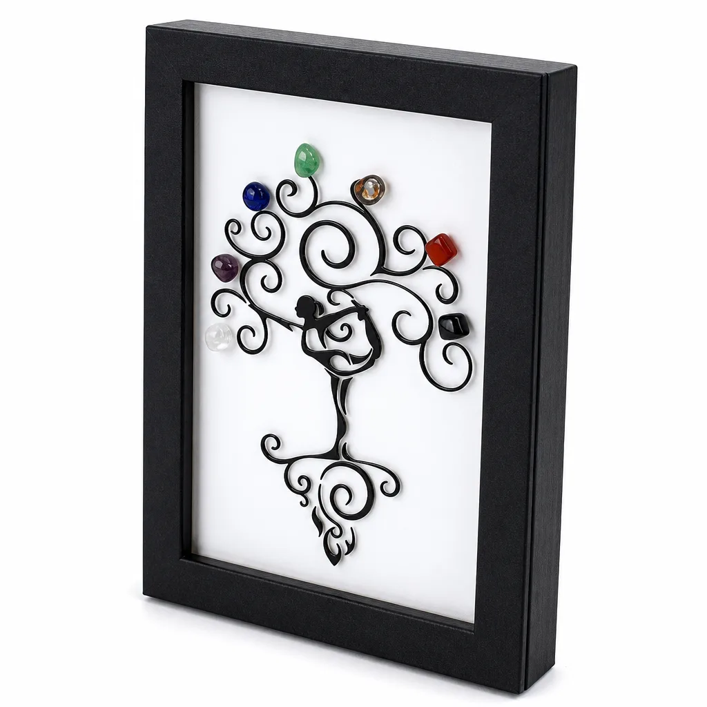 Seven Chakras Crystal Tree Picture Frame – Handcrafted Healing Energy Protection Decor for Meditation, Yoga, Office & Altar | Premium Metaphysical Collection