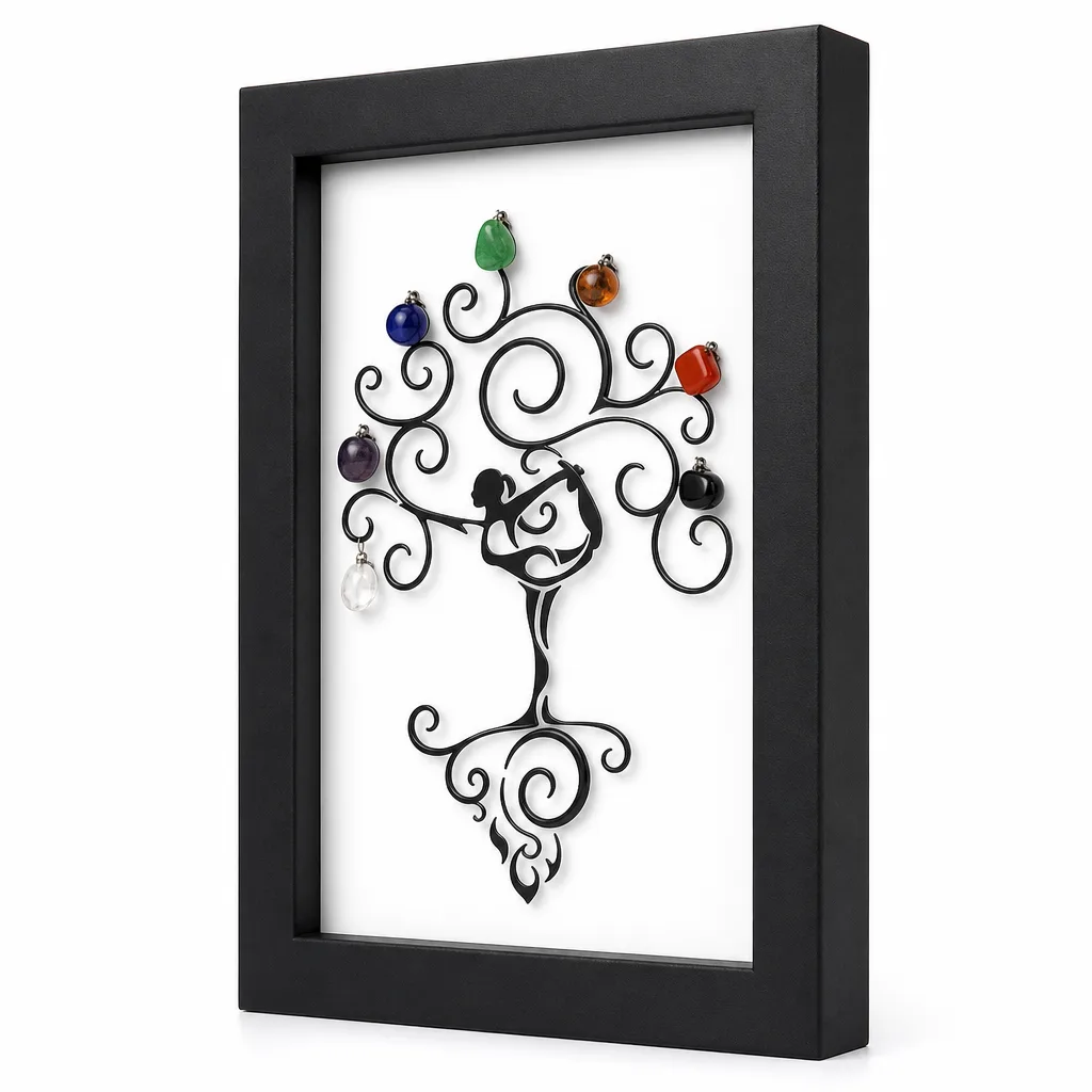 Seven Chakras Tree Crystal Stone Frame – Handcrafted Chakra Healing Energy Decor for Meditation, Yoga, Living Room & Spiritual Gift