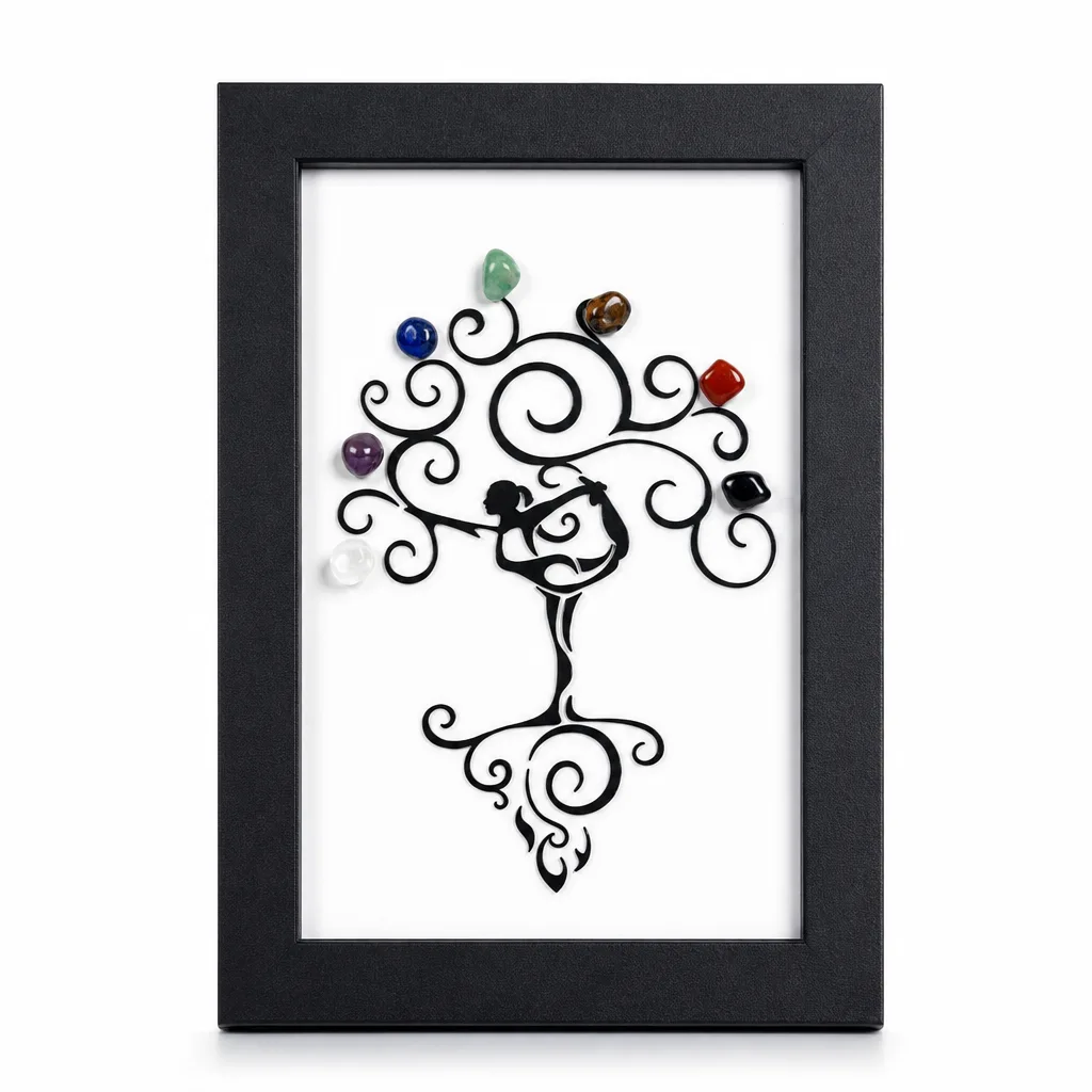 Seven Chakras Crystal Tree Picture Frame – Handcrafted Healing Energy Protection Decor for Meditation, Yoga, Bedroom, Office & Altar | Premium Metaphysical Collection