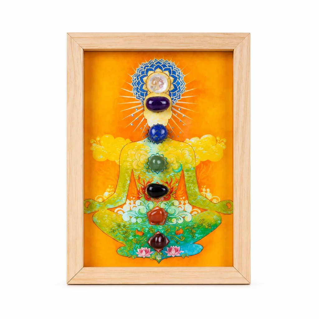 Seven Chakras Crystal Stone Frame – Handcrafted Chakra Healing Energy Decor for Meditation, Yoga & Spiritual Spaces