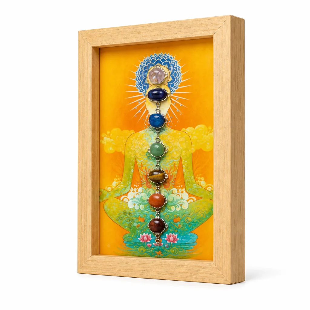 Seven Chakras Crystal Stone Frame – Handcrafted Chakra Healing Energy Decor for Meditation, Yoga & Spiritual Spaces