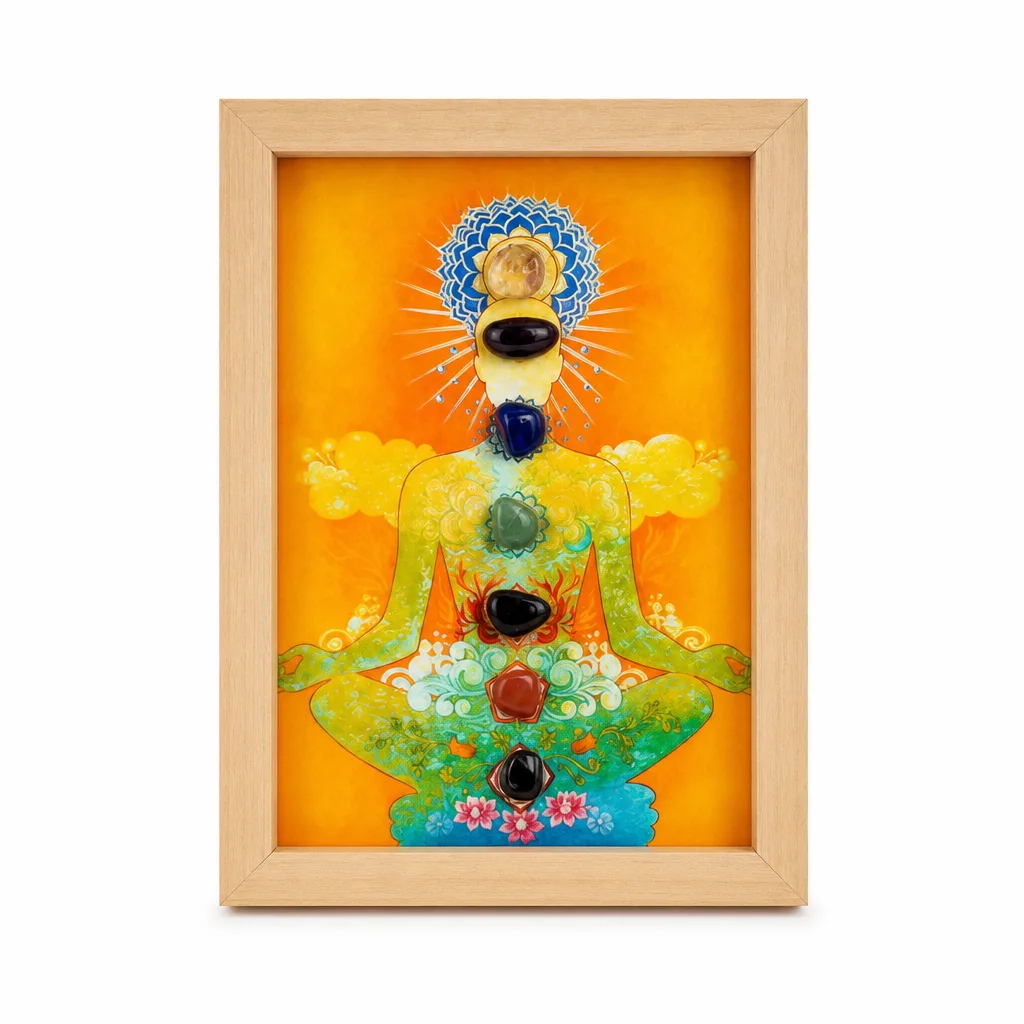 Seven Chakras Crystal Stone Frame – Handcrafted Healing Energy Decor for Meditation, Yoga, Bedroom & Spiritual Spaces image 1 Seven Chakras Crystal Stone Frame – Handcrafted Healing Energy Decor for Meditation, Yoga, Bedroom & Spiritual Spaces