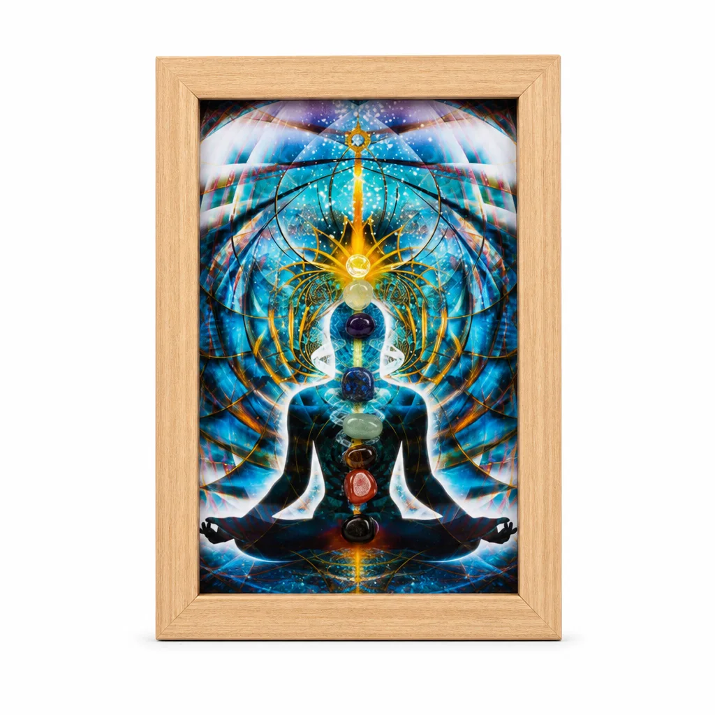 Seven Chakras Crystal Stone Frame – Handcrafted Healing Energy Decor for Meditation & Home
