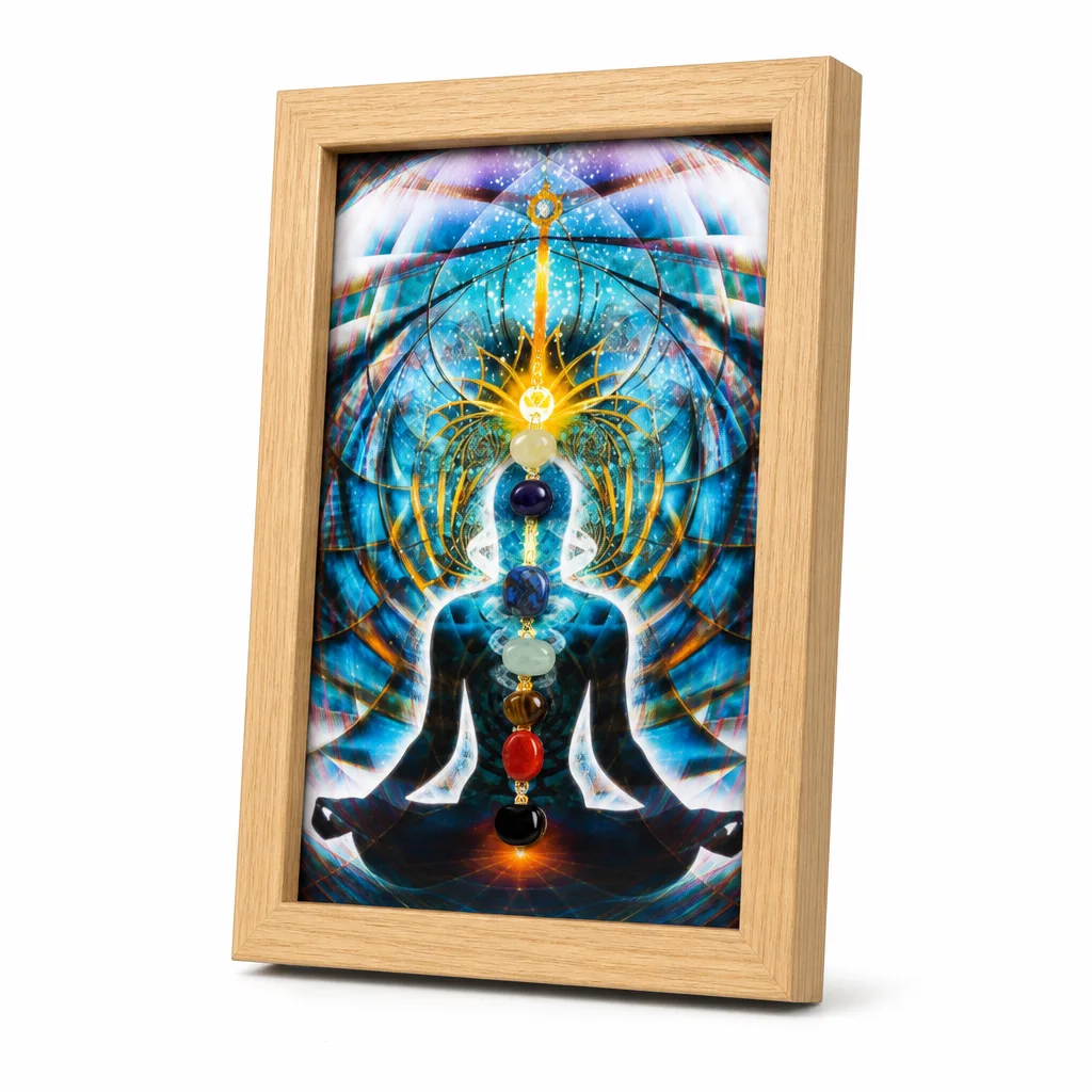Seven Chakras Crystal Stone Frame – Handcrafted Healing Energy Decor for Meditation & Home