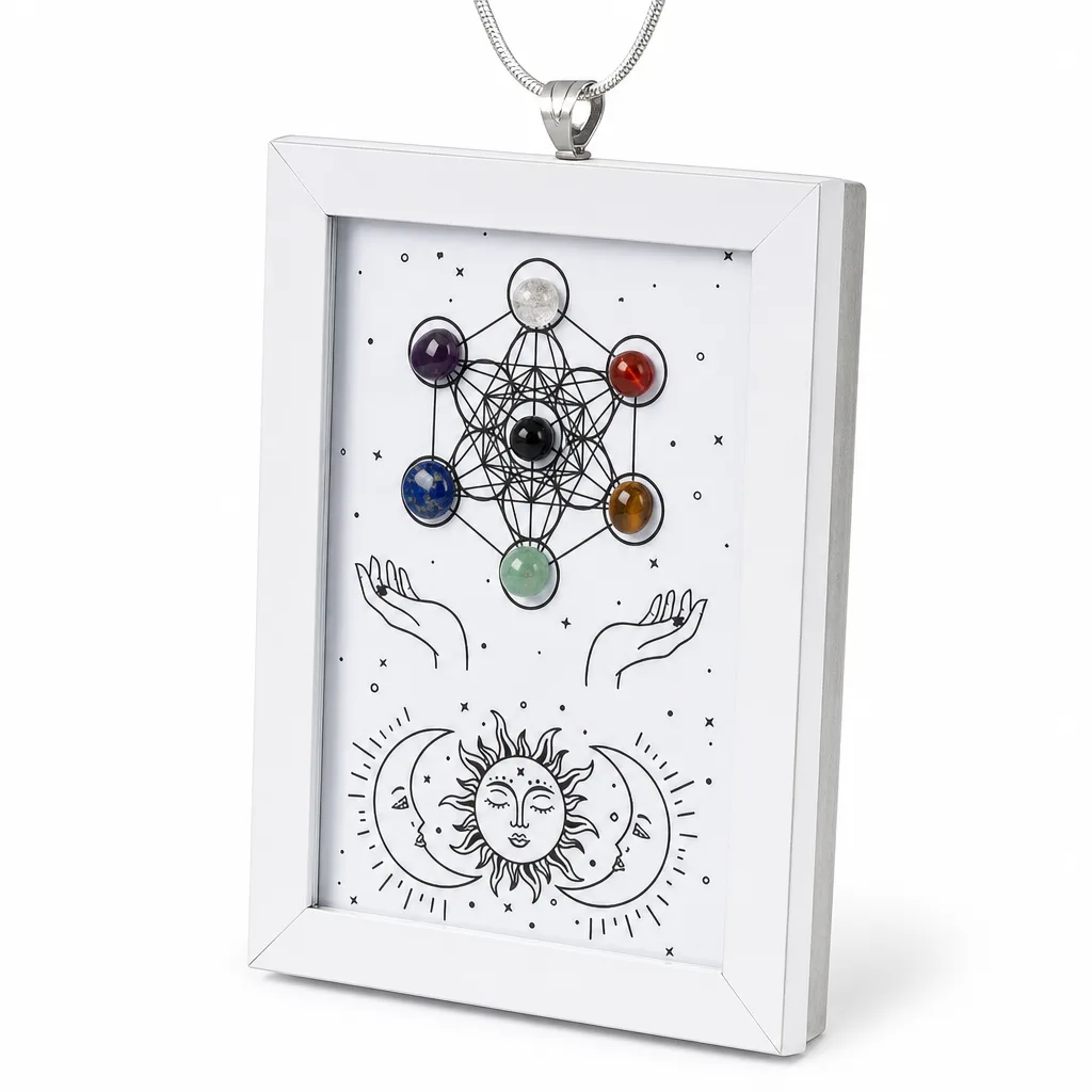 Metatron Hexagonal Raw Crystal Photo Frame – Handcrafted Chakra Healing Energy Decor for Meditation Yoga Living Room Wellness Studio Executive Desk