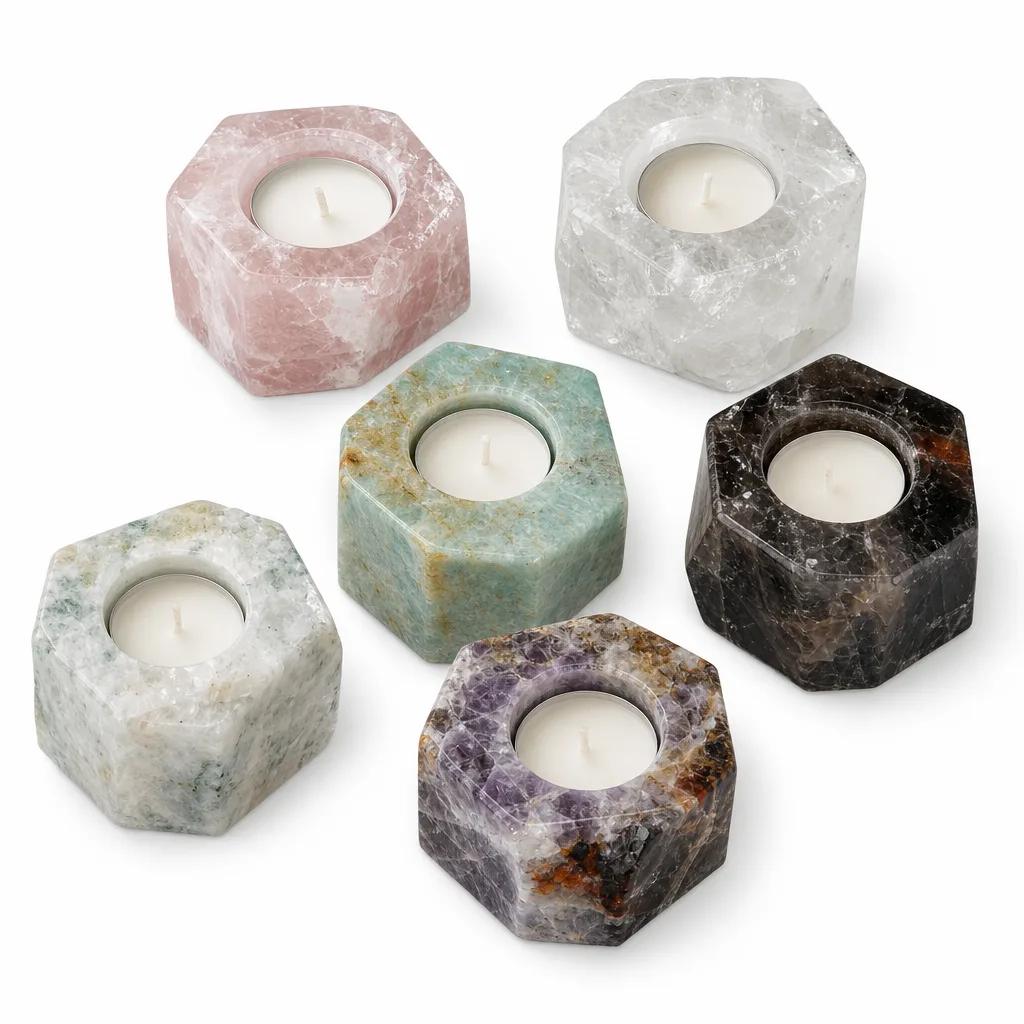 Raw Crystal Candle Holder Multi-Color – Premium Handcrafted Chakra Healing Energy Décor for Meditation, Yoga & Spiritual Spaces