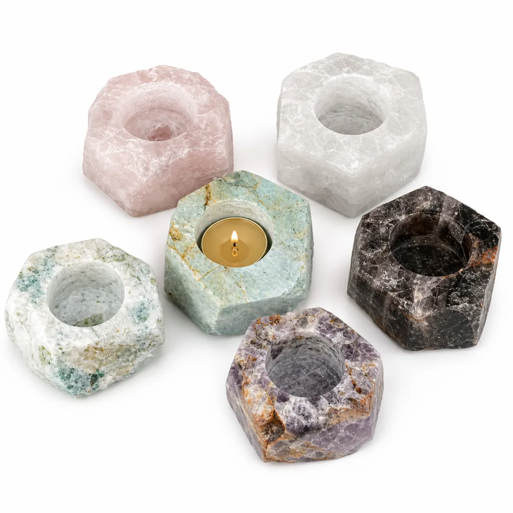 Raw Crystal Candle Holder Premium Healing Energy Decor for Meditation & Altar | Metaphysical Chakra Protection Collection