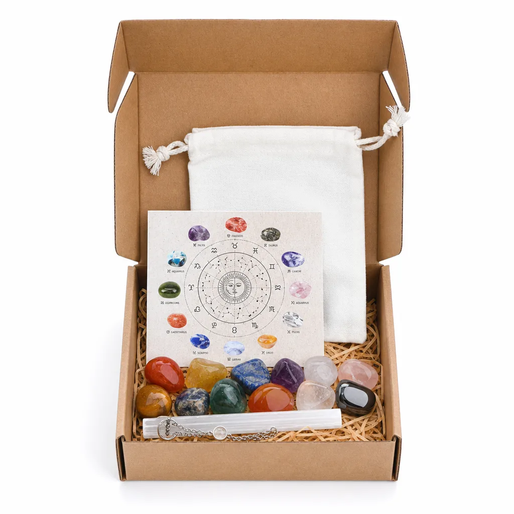 Zodiac Healing Stones Crystal Set – Premium Handcrafted Chakra Energy for Meditation, Yoga, Office & Spiritual Gifts