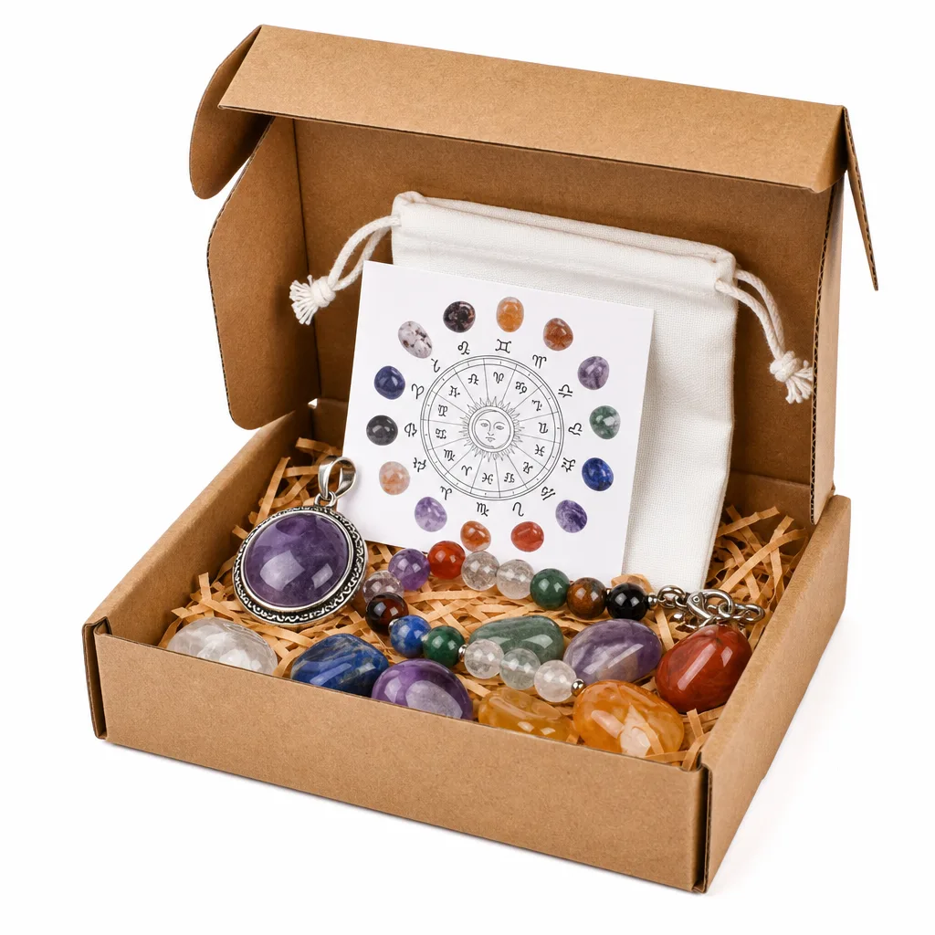 Zodiac Healing Stones Crystal Set – Handcrafted Chakra Energy & Protection for Meditation, Yoga, Bedroom, Office, Living Room, Spiritual Gift Collection