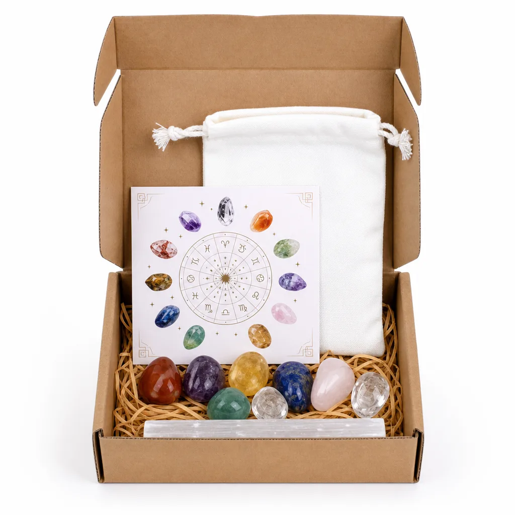 Zodiac Healing Stones Crystal Set – Premium Handcrafted Chakra Energy & Protection Decor for Meditation, Yoga, Altar, Office & Spiritual Gift Collection